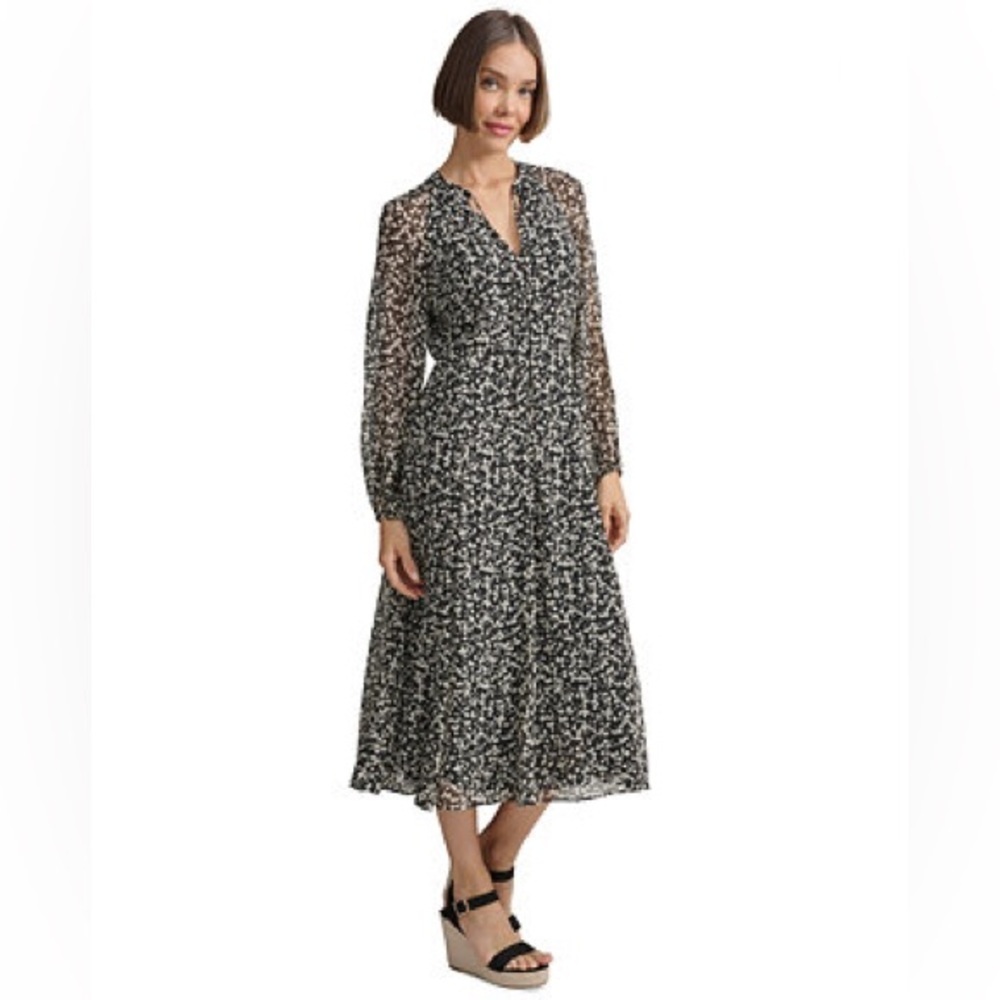 Tommy Hilfiger Women's Black Floral-Print A-Line Dress Size 14 - Picture 1 of 10